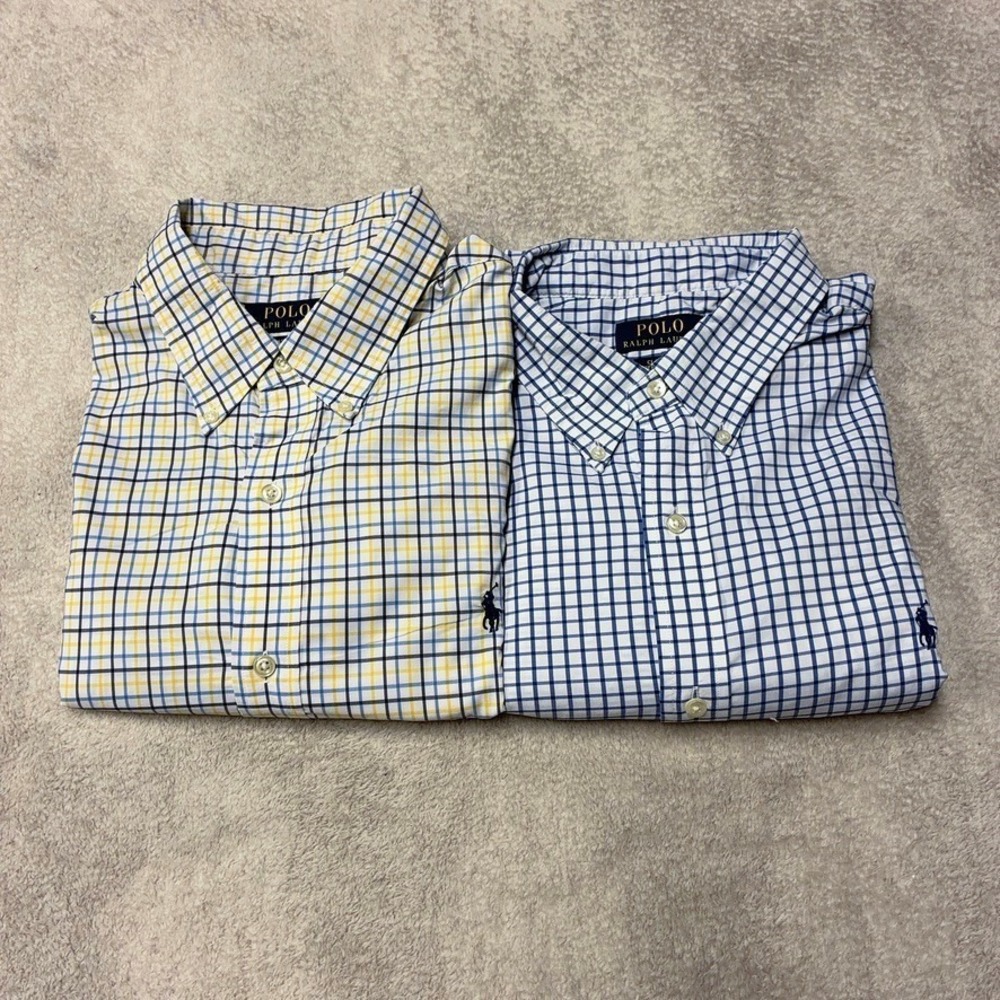 Lot of 2 Polo Ralph Lauren Performance Button Down Shirt Pony Plaid Mens XL